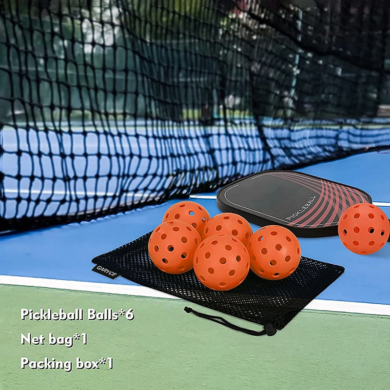 

Pickleball Ball Set 74mm 40 Holes Outdoor Pickleball Balls For Standard Pickleball Sport Training Practice 6pcs/Bag In Mesh Bag