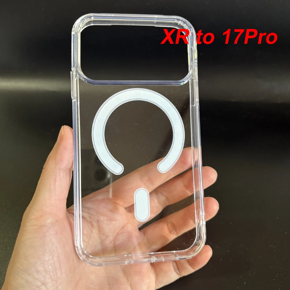 Magnetische Handyhülle für DIY XR bis 17Pro Transparente Hartschutzhülle mit großem Loch für XR bis 17Pro