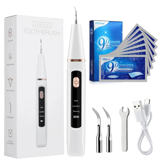 Ultrasonic Dental Calculus Remover And 9D Teeth Whitening Strips Plaque Scaler Tartar Eliminator Electric Tooth Cleaner Set 8