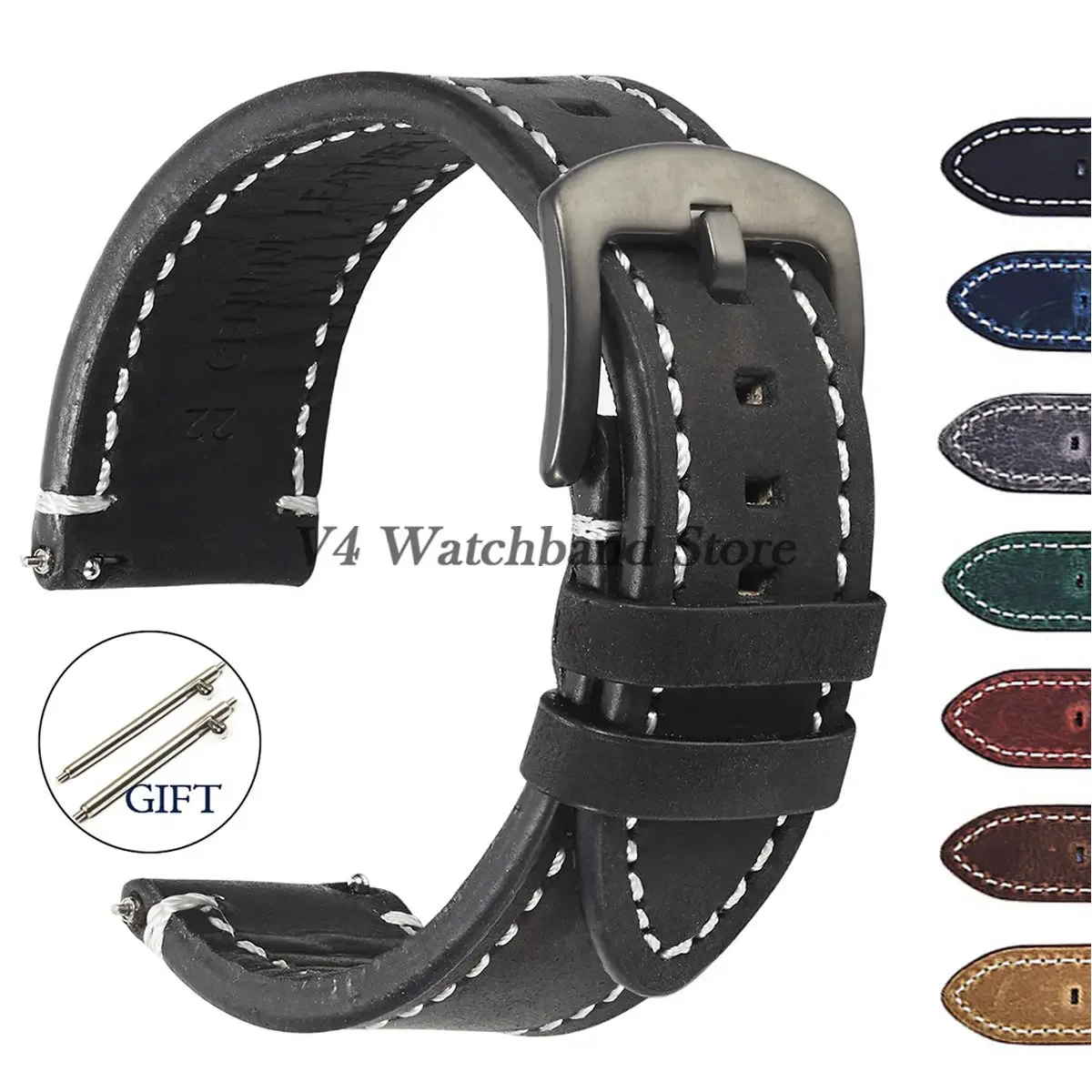 

Leather Watch Strap 18mm 20mm 22mm 24mm Watchband for Seiko Quick Release Wristbelt Retro Wristband Stitching Bracelet