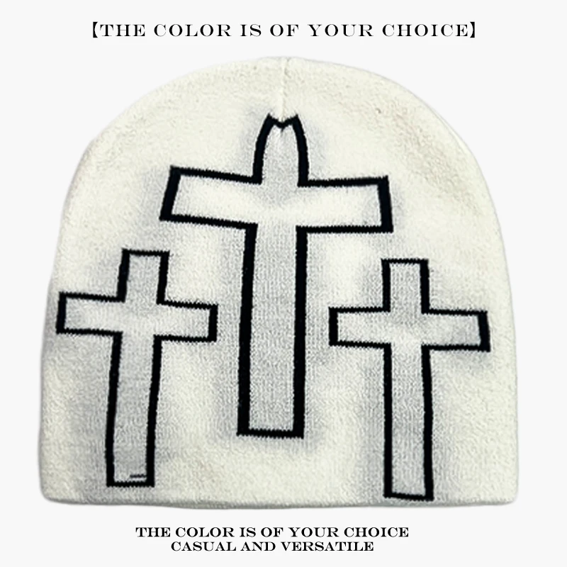 Warme Hip Hop Mode Europäischen Stil Mützen Einfache Vielseitige Persönliche Neue Männer Frauen Farbe Block Jacquard Kreuz Stern Gestrickte Hüte – Detail 11