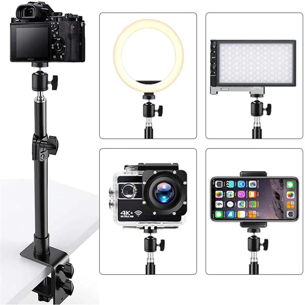 Dslr Camera Desktop C-Clamp Stand Arm Extend C Treppiede Morsetto Desk Light Stand Live Boom Arm Con Testa A Sfera Da 1/4 "Per Luce Ad Anello