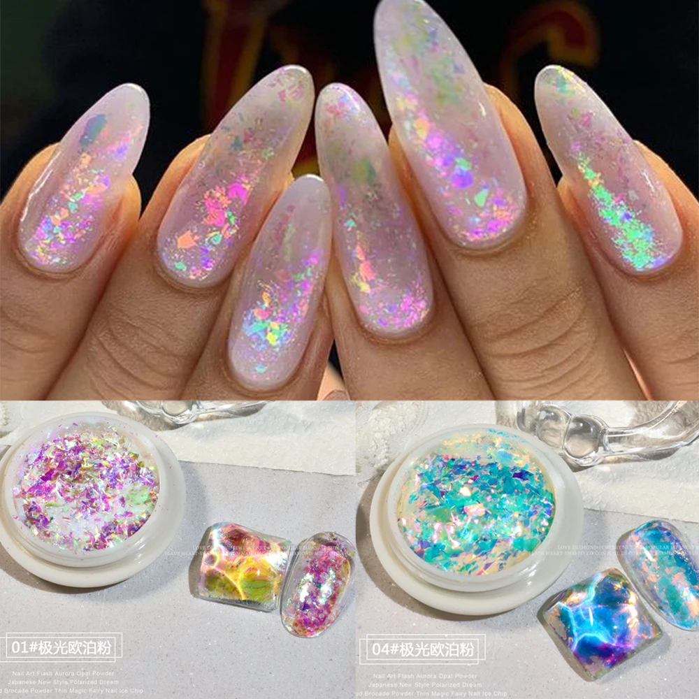 1 Scatola 3D Flakes Aurora Nail Glitter Flakes Nail Chunky Paillettes Holographic Opal Powder Per Manicure Accessori Per Unghie Kri43 #