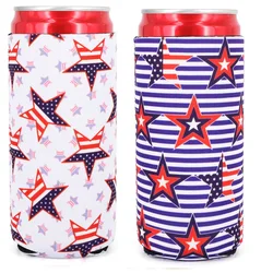Set of 2 Collapsible Neoprene Beverage Cooler Sleeves for Tall Cans and Bottles (Flag 3)