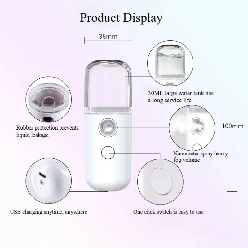 Mist Sprayer Facial Mini Portable Rechargeable Handy Face Humidifier Facial Sprayer Skin Care Machine For Face Hydrating
