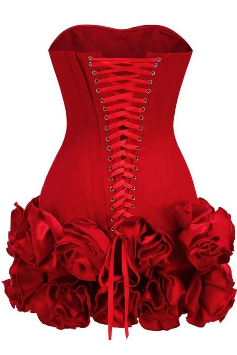 Sexy Strapless Cocktail Party Gowns Layered Flowers Ball Gown Bodycon Short Prom Dress Sweetheart Neckline Mini Dress