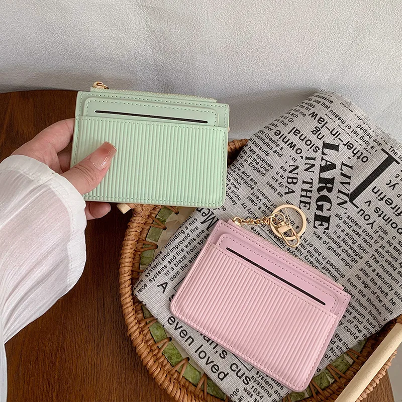 Small Women Credit Card Wallet Name Saffiano Leather Zip CardHolder Multiple Colors Ultra Thin Coin Purse