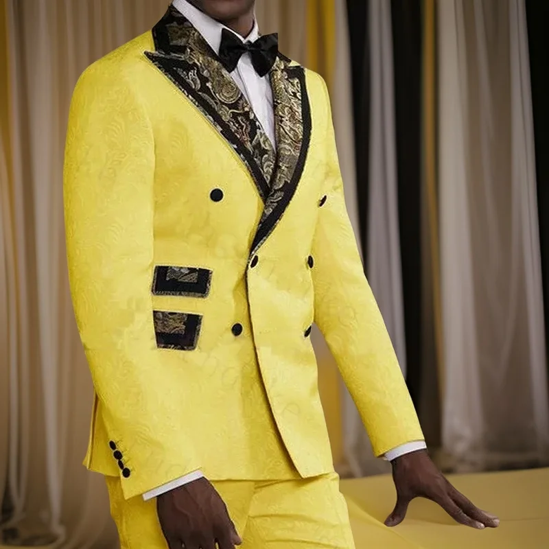 

Мужские костюмы с цветочным принтом, свадебный смокинг с двубортным рядом пуговиц, приталенный силуэт для жениха, индивидуальный пошив, для жениха, мода для шафера, 2 шт. (пиджак + брюки), 2024