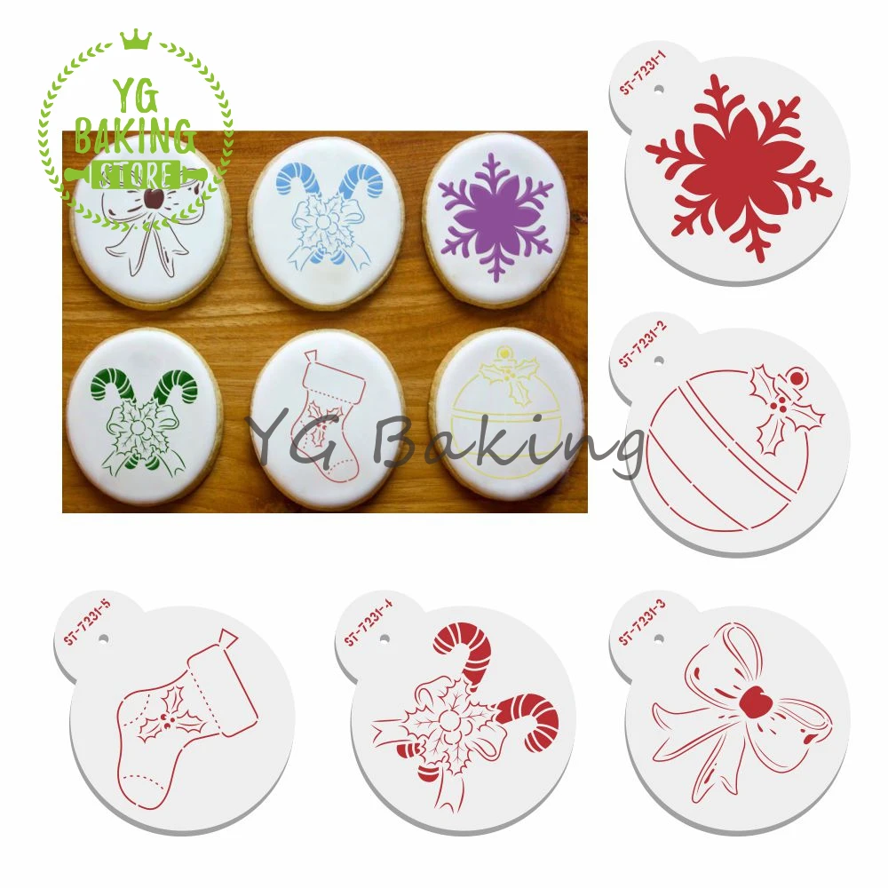 

Dorica New 5Pcs/Set Christmas Sock/Bow/Holly Leaves Plastic Lace Biscuit Stencils Cake Decorating Tools Kitchen Cake Bakeware