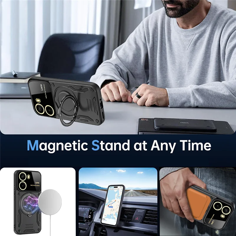 Luxury Armor Rugged Magnetic Holder Case with Lens Protection Cover