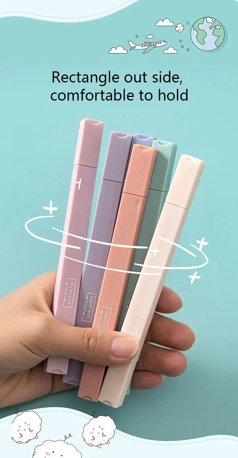 6-teiliges doppelseitiges Textmarker-Set, Kawaii-farbige Manga-Marker, pastellfarbenes Briefpapier, Scrapbooking, Schulbedarf – Detail 8