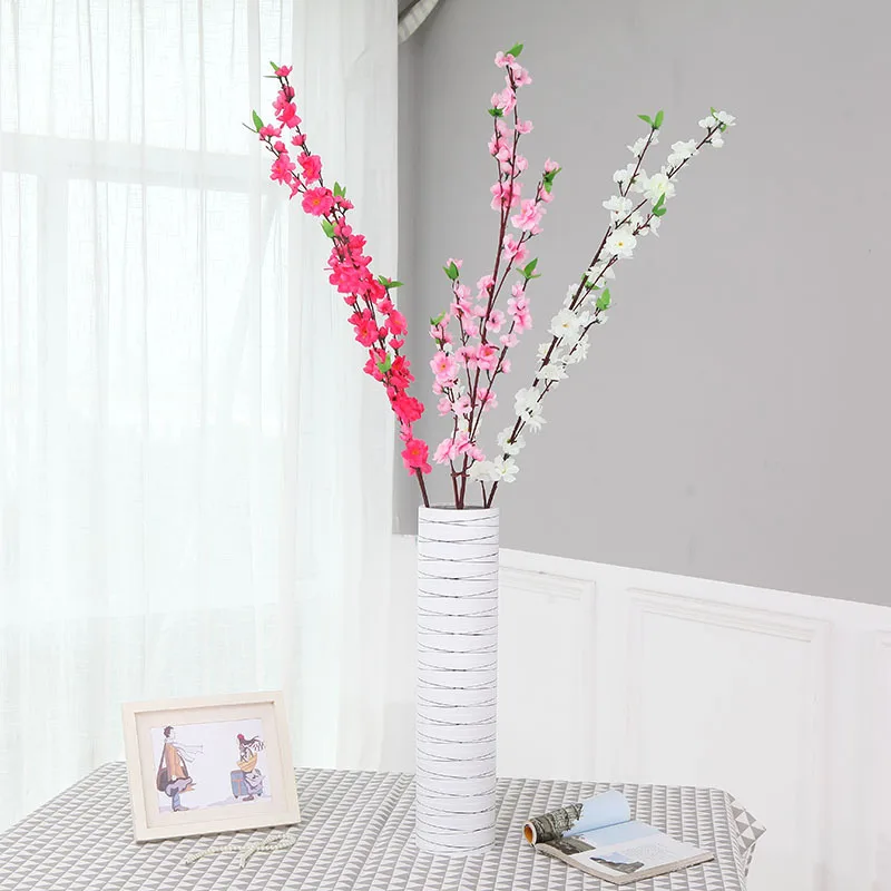 Peach Blossom Artificial Flower Cherry Silk Simulation Flowers Bouquet New Year Wedding Decoration Flowers Home Garden Decor