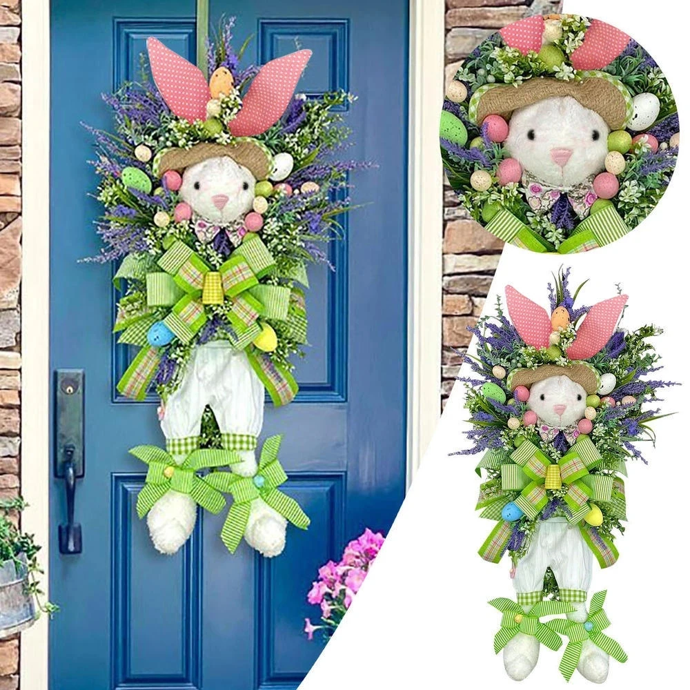 

2023 New Easter Bunny Wreath Colorful Door Wall Oranments Happy Easter Rabbit Home Party Creative Garland Festival Decoration