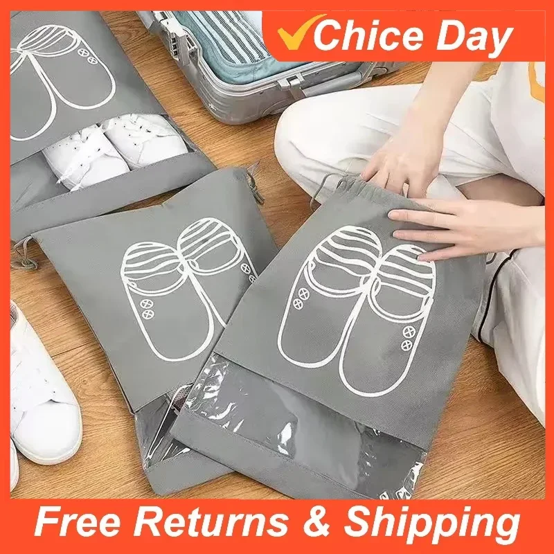 5/10PCS Shoes Storage Organizer Bags Non-woven Travel Portable Closet Bag Waterproof Pocket Clothing Tranparent Hanging Bag
