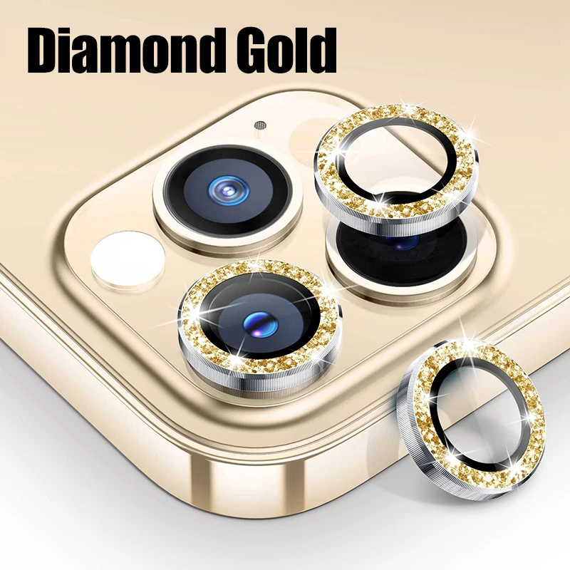 iphone screen protector Diamond Glitter Camera Lens Protector On For iPhone 13 12 Pro Max Mini Metal Ring Lens Glass On iPhone 11 Pro Max Protective Cap phone screen protectors Screen Protectors