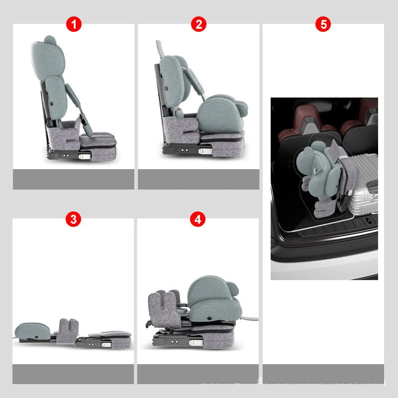 Portable Children Car Seat Folding Baby Safety Seat with Isofix Latch Baby Kids Travel Car for 1~6 Y for All Models