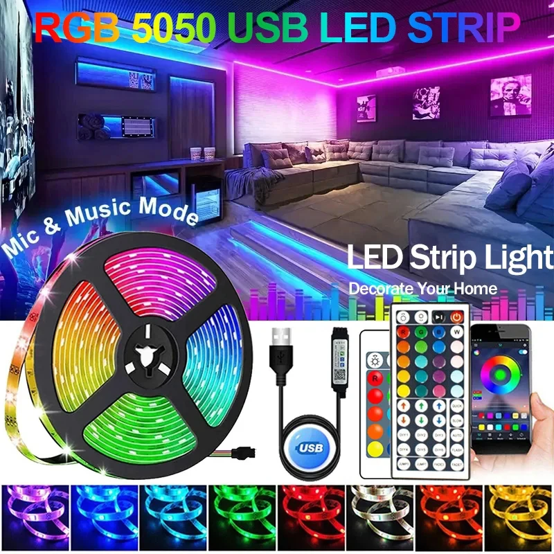 

LED Strip Lights Bluetooth Wifi USB 5050 SMD 5V RGB LED Lamp Ribbon Flexible Lights For Room Decoration TV BackLight Diode Tape