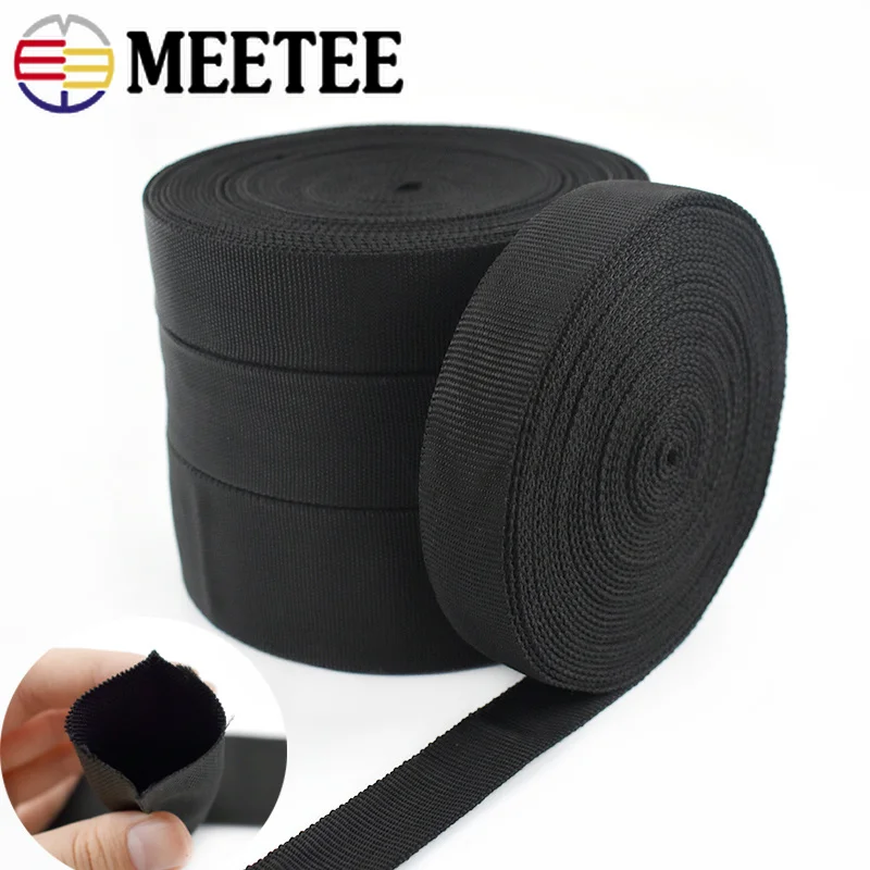 

10Meter 20-50mm Tubular Webbing Tape Black Double-layer Decorative Ribbon Band Bag Shoulder Strap Clothes DIY Sewing Accessories