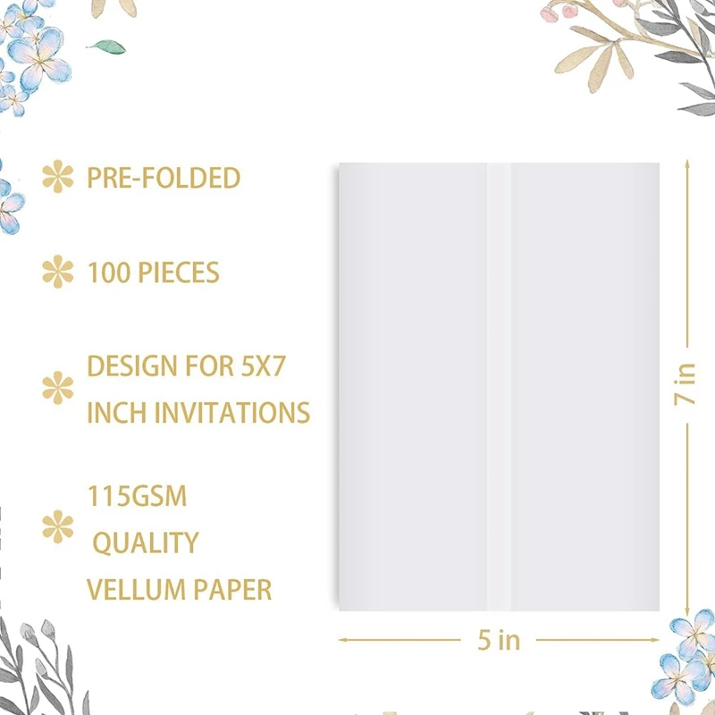 Pre-Folded Vellum Jackets Set Translucent Vellum Paper for 5 x 7''  Invitations Wedding Invitation Wraps Adhesive Wax Seal Stickers Envelope  Seals for Birthday Wedding Baby Shower (100 pcs)