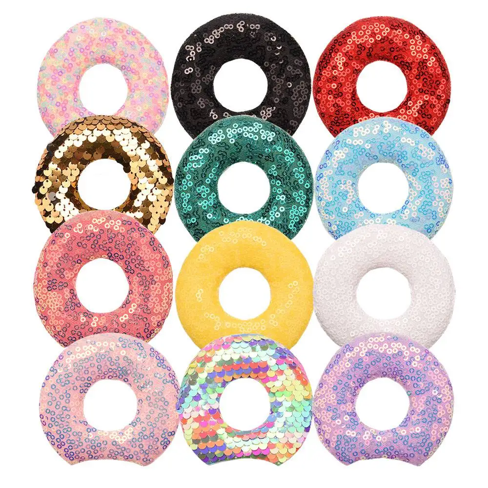 

12PCS 3.2inch Sequin Donut ears Cute Hair Accessories for Girls Hair bows Hairband No Hair clips for Headband DIY Supplies