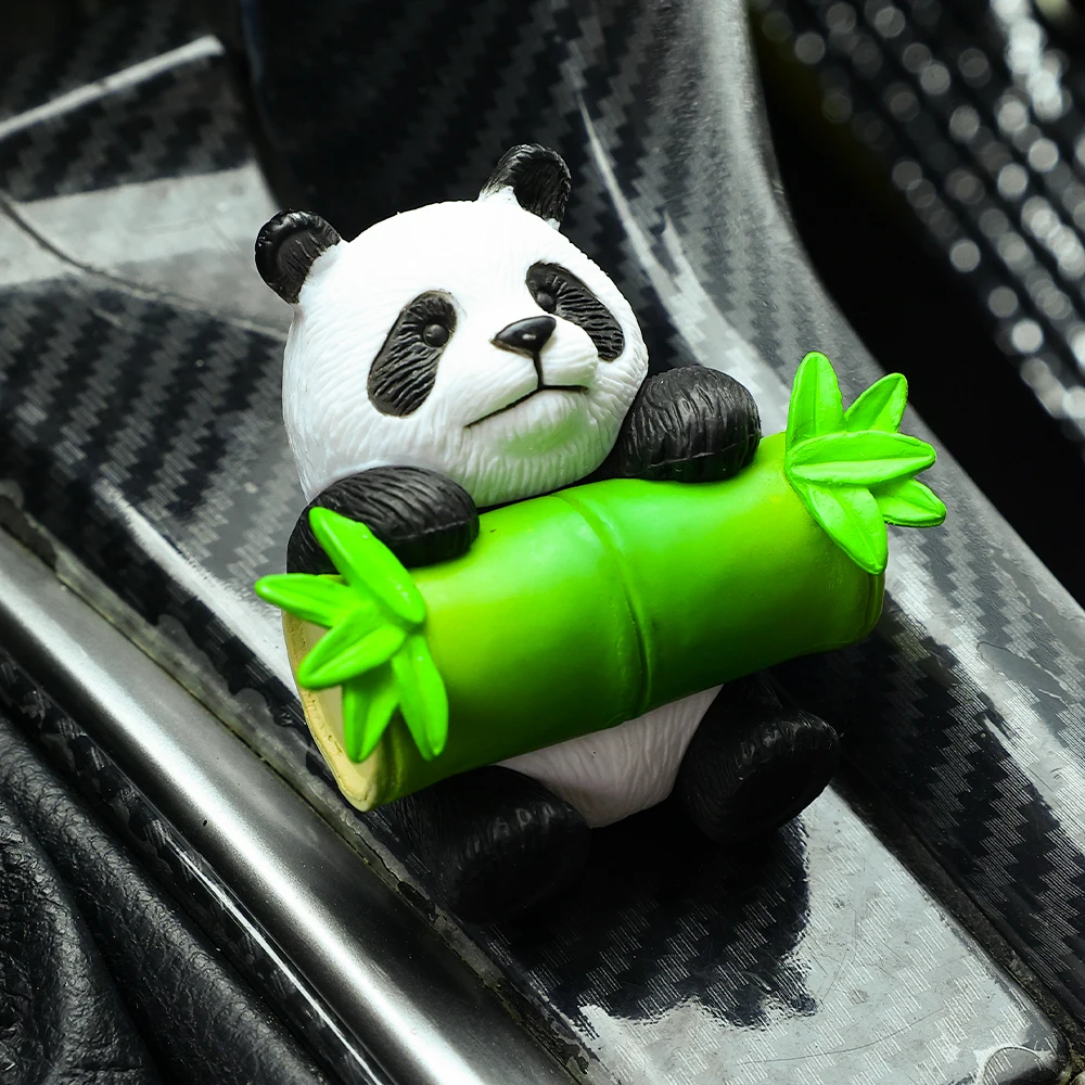 3D Simulated Cute Panda Ornament - Bamboo-Eating Design for Car Dashboard or Desktop Decor