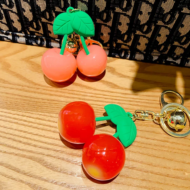 Cartoon Acrylic Cherry Keychain Fashion Simulation Fruit Keyring  Accessories Cute Bag Car Pendant Gift for Women Girl Friends