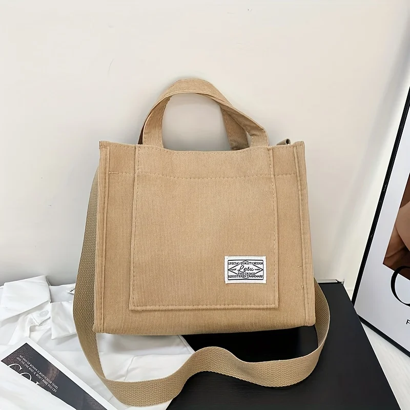 Vintage Corduroy Retro Tote Bag - Multi-Color Casual Crossbody Handbag