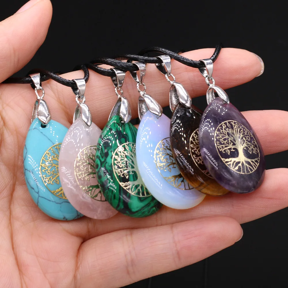 Seven Chakra Reiki Healing Necklace Tree of Life Waterdrop Stone Rope Choker Wholesale Charms Jewelry for Women Men | Украшения и