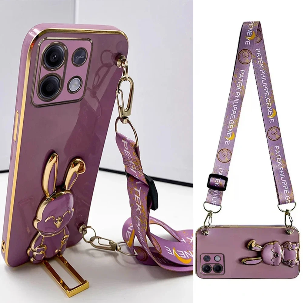 Crossbody Lanyard Rabbit Bracket Plating Silicone Phone Case