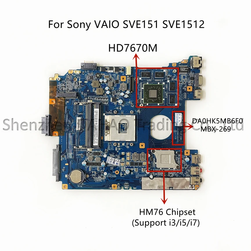 

Материнская плата DA0HK5MB6F0 для ноутбука Sony SVE151 SVE152 MBX-269 с видеокартой HM76 HD7670M 1 Гб 2 Гб A1892856A A1892855A A1876099A