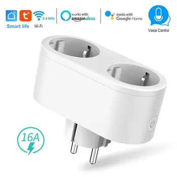 스마트 플러그 투야 와이파이 스마트 플러그, 16A EU 스마트 소켓, 모니터 타이머 포함, 알렉사 구글 보이스 제어, 스마트 라이프 앱, 2 인 1