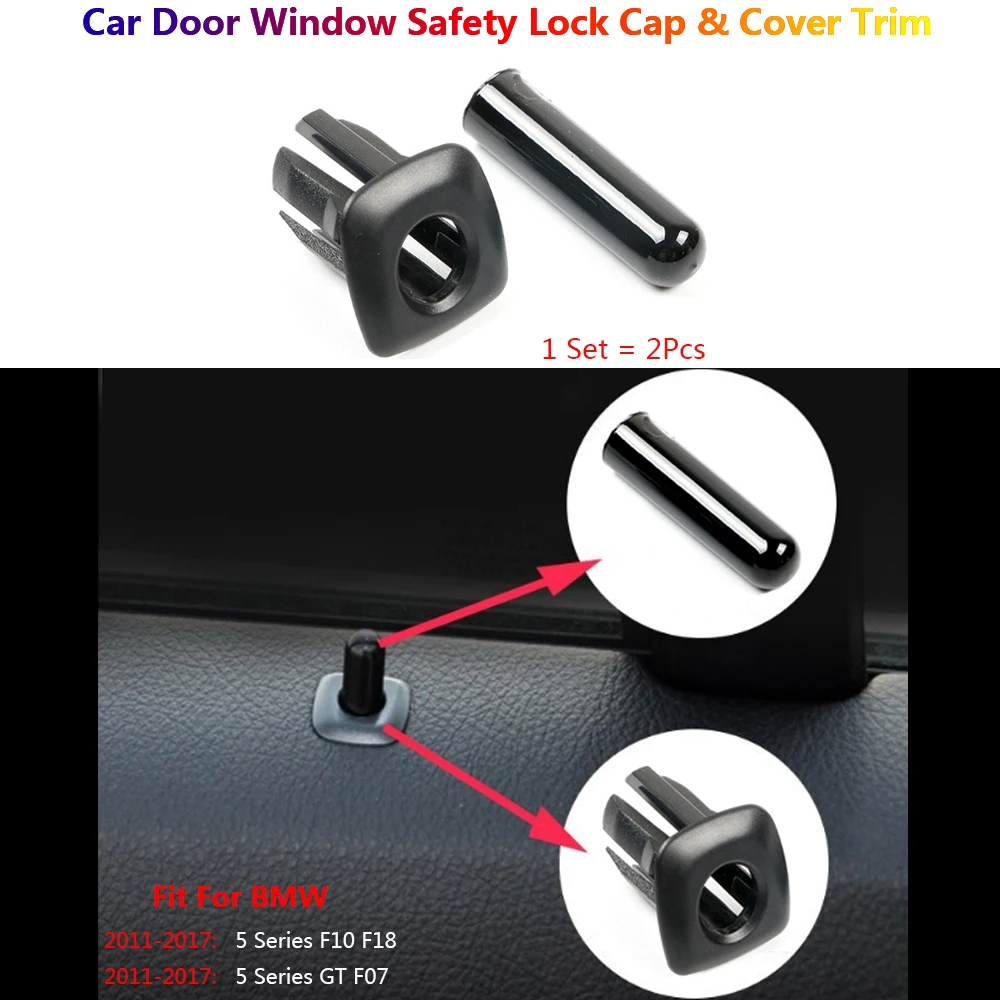 

2x Black Car Door Lift Safety Lock Replace Cap Cover Trim For BMW 5 Series F10 F18 F07 Auto Para Interior Decoration Accessories