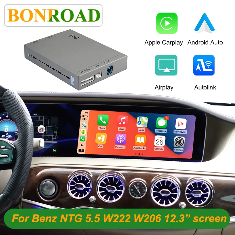 Bonroad Wireless Carplay Android Auto Interface For Mercedes Benz C E S Class W222 W206 W213 W212 NTG 5.5 System Airplay Module