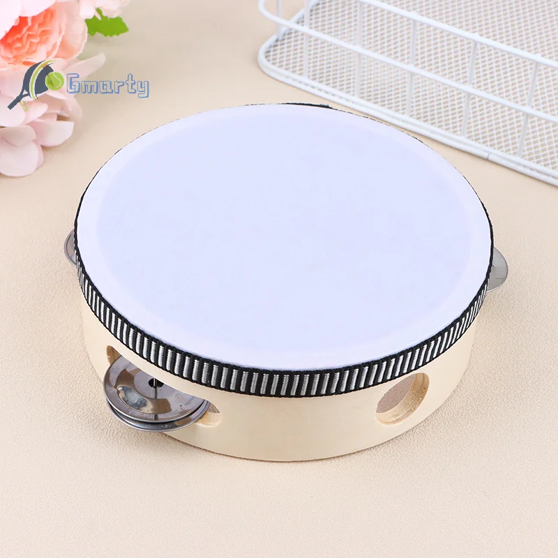 1Pc 15cm Wooden Tambourine Drum Kids Handheld Drum Percussion Musical Instruments Toys For Children Educational Toys