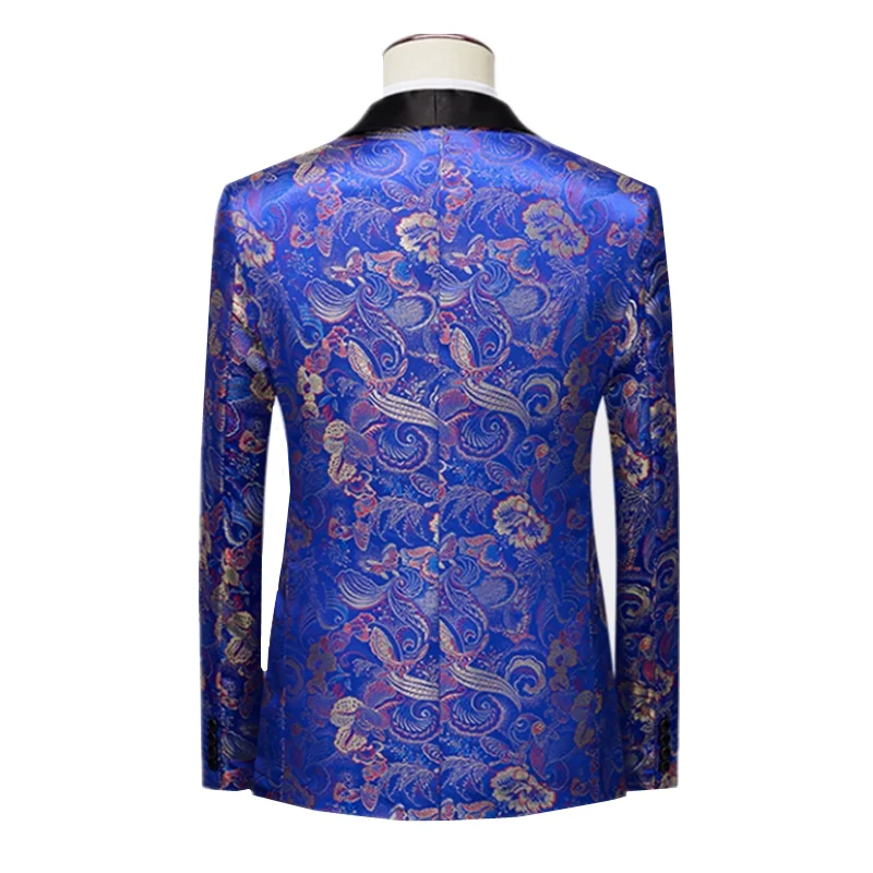 ( Blazer + Pant ) Fashion Men Luxurious Jacquard Suit Blue / Yellow Men's Business Social Wedding Prom Party Tuxedo Dress Set
