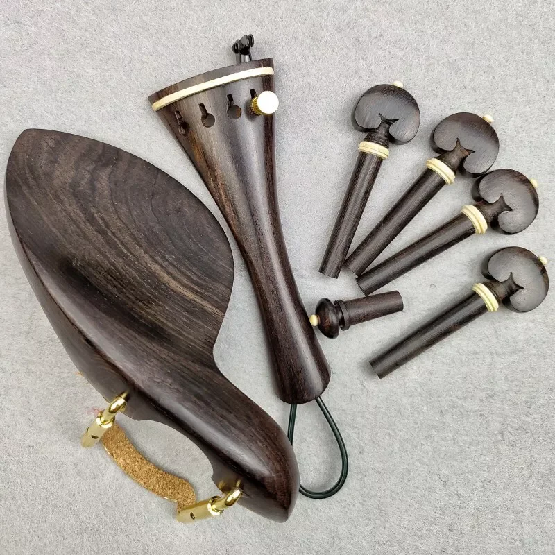 Natural Color Ebony Violin Accessory Set with Pegs, Chin Rest, Tailpiece, Endpin, Finetuner, and Bracket
