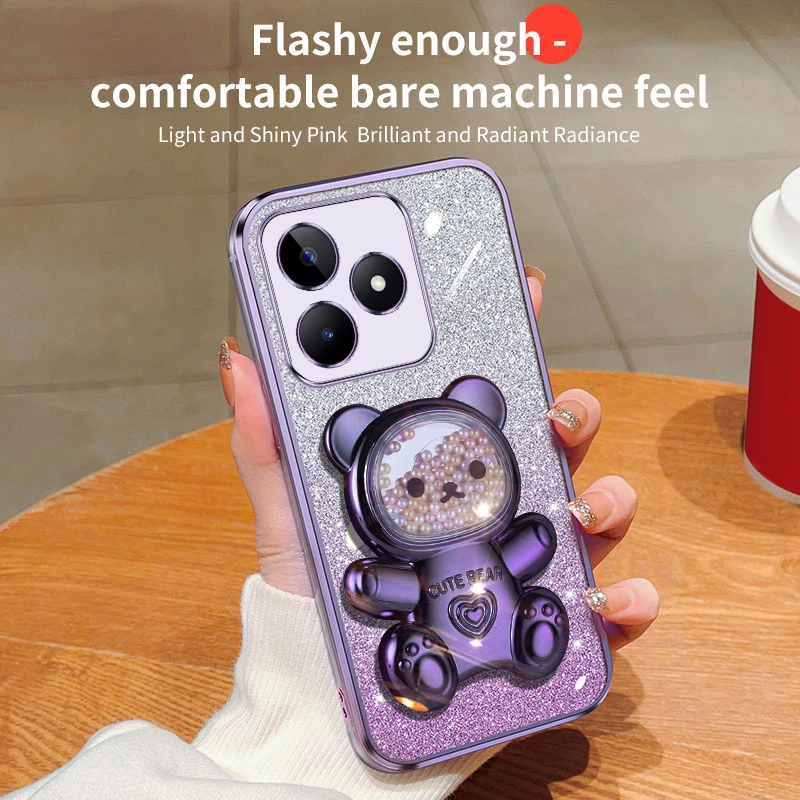 C 53 15 55 35 Quicksand Bär Glitter Halter Telefon Fall Für Oppo Realme C55 C53 C11 C31 C35 C17 C20 c30 C15 Stand Abdeckung V_voghion.com