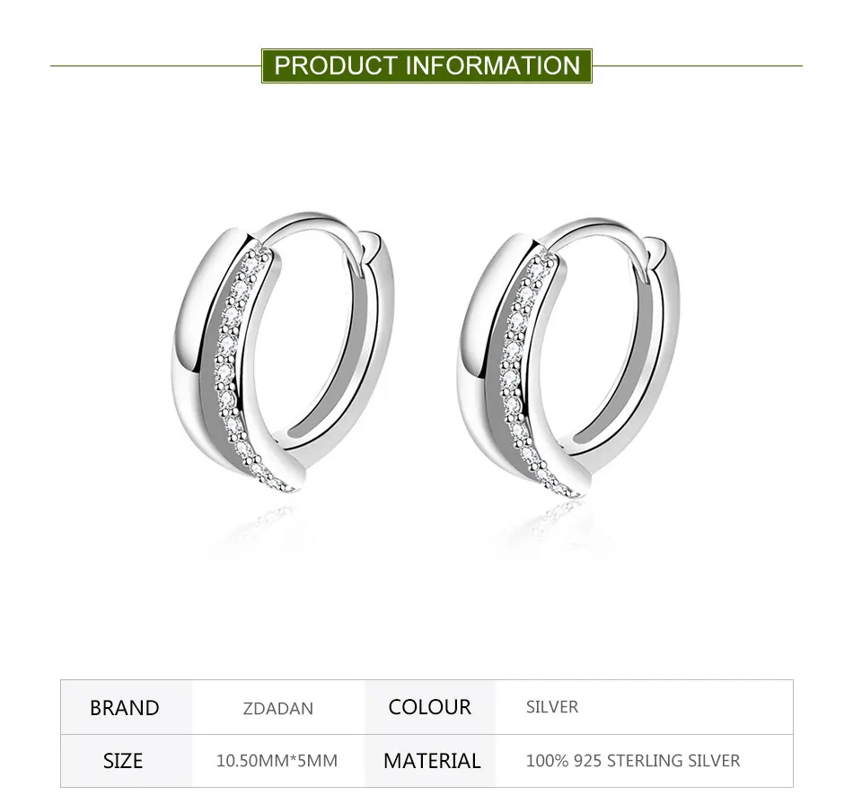 ZDADAN 925 Sterling Silber 10 mm Zirkon-Creolen für Damen, Modeschmuck, Geschenke – Detail 1