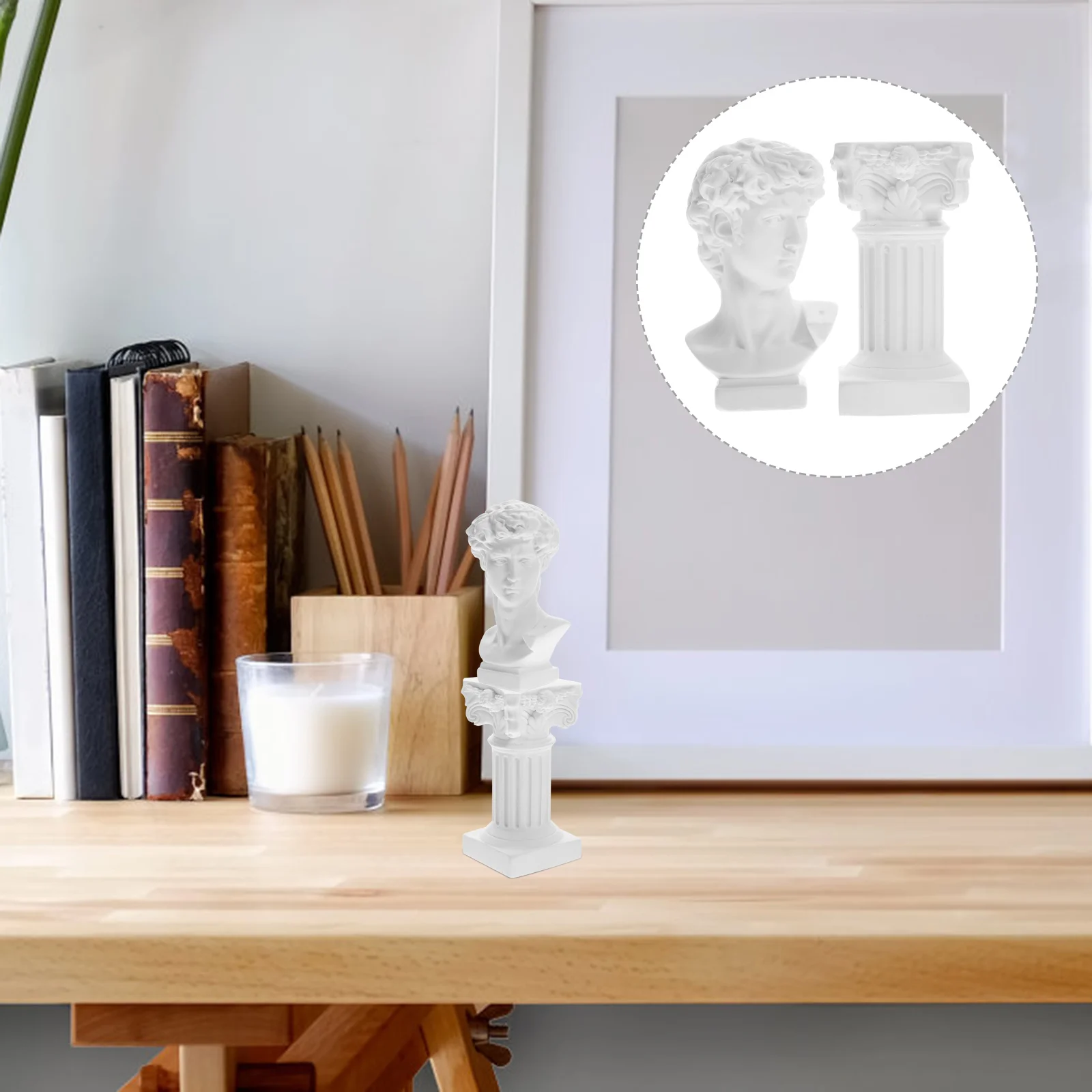 

Greek Statue Bust Resin Mythology Sculpture White Roman Pillars Greek Columns David Head Artist Figurine Roman
