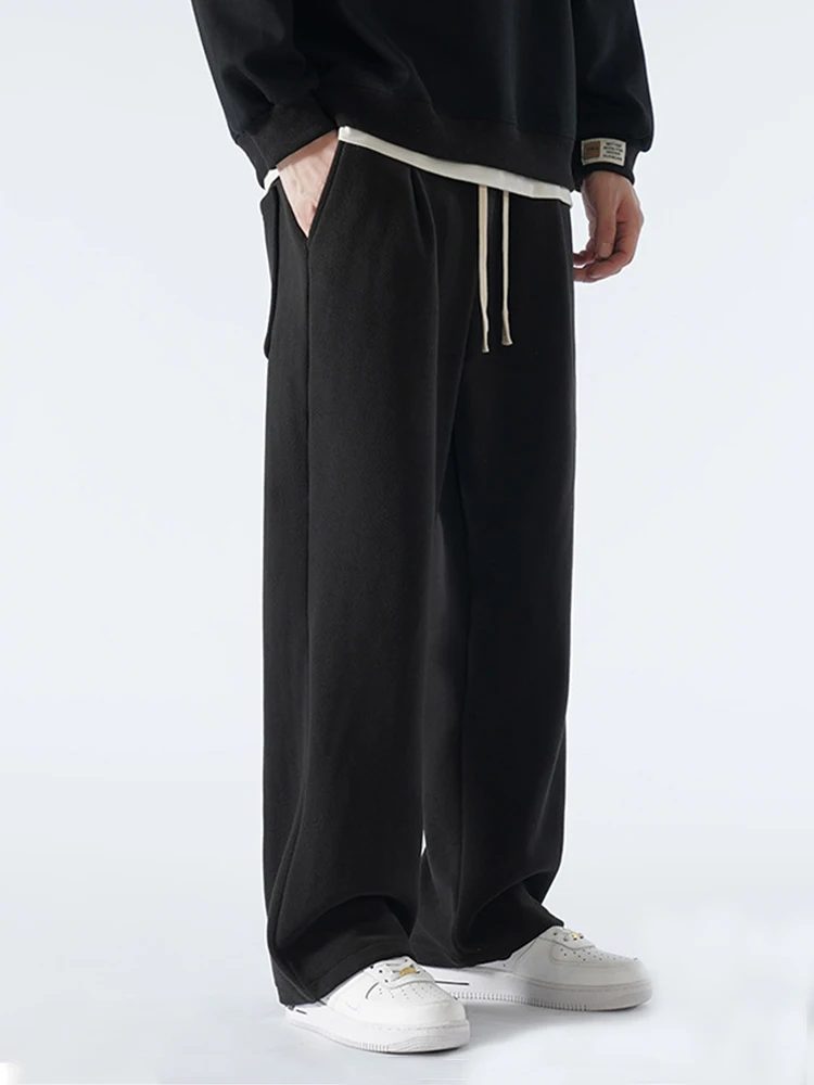 Winter Men's Sweatpants Korean Fashion Thick Warm Fleece Wide Leg Straight Loose Track Pants Male Casual Thermal Velvet Trousers 3