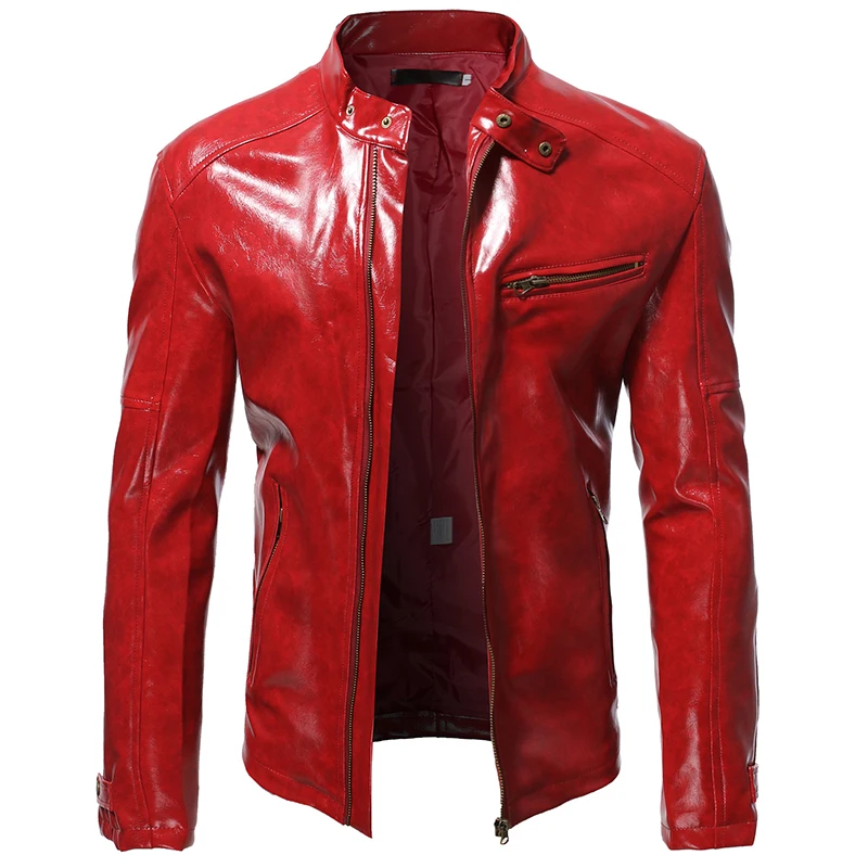 racer jacket Men's autumn leather jacket Slim locomotive handsome man leather men's jacket / business simple trend leather jacket Male genuine leather jacket mens