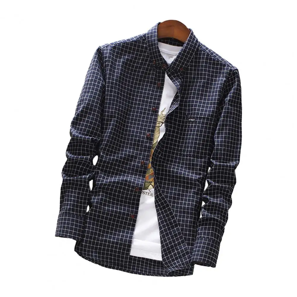 

Men Casual Long-sleeve Shirt Men's Plaid Print Slim Fit Long Sleeve Shirt Comfortable Casual Button-collar Top with for Everyday