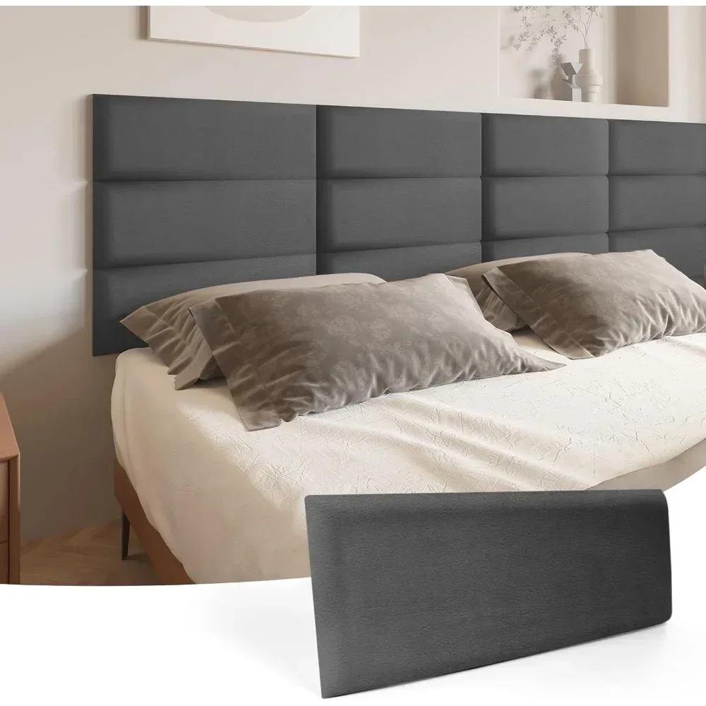 Headboard Peel and Stick for King, Full and Queen in Velvet Smoky Gray, Pack of 12 Panels Sized 9.84" x 23.62",Soundproof Wall