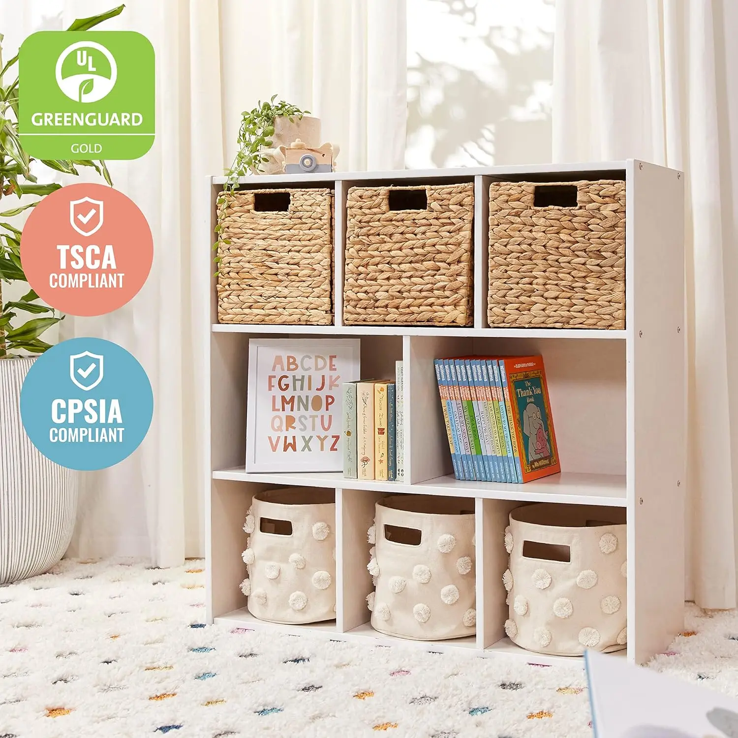 Streamline 8-Compartment Storage Cabinet, 36in, Classroom Furniture, White Wash 2