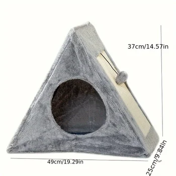 Pet bed suitable for cats under 15 pounds with plush toy ball cat scratching board 2