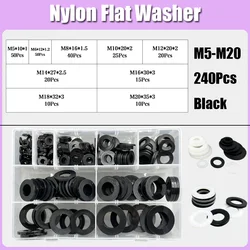Nylon Flat Washer - White & Black Insulation Gasket Ring (M5 - M20 Black)