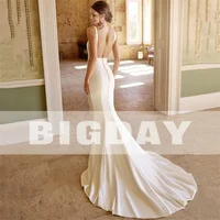 Elegant Mermaid Wedding Dresses Women Open Back Square Collar Spaghetti Straps Satin Bridal Gowns Vestidos De Noiva Customized 2