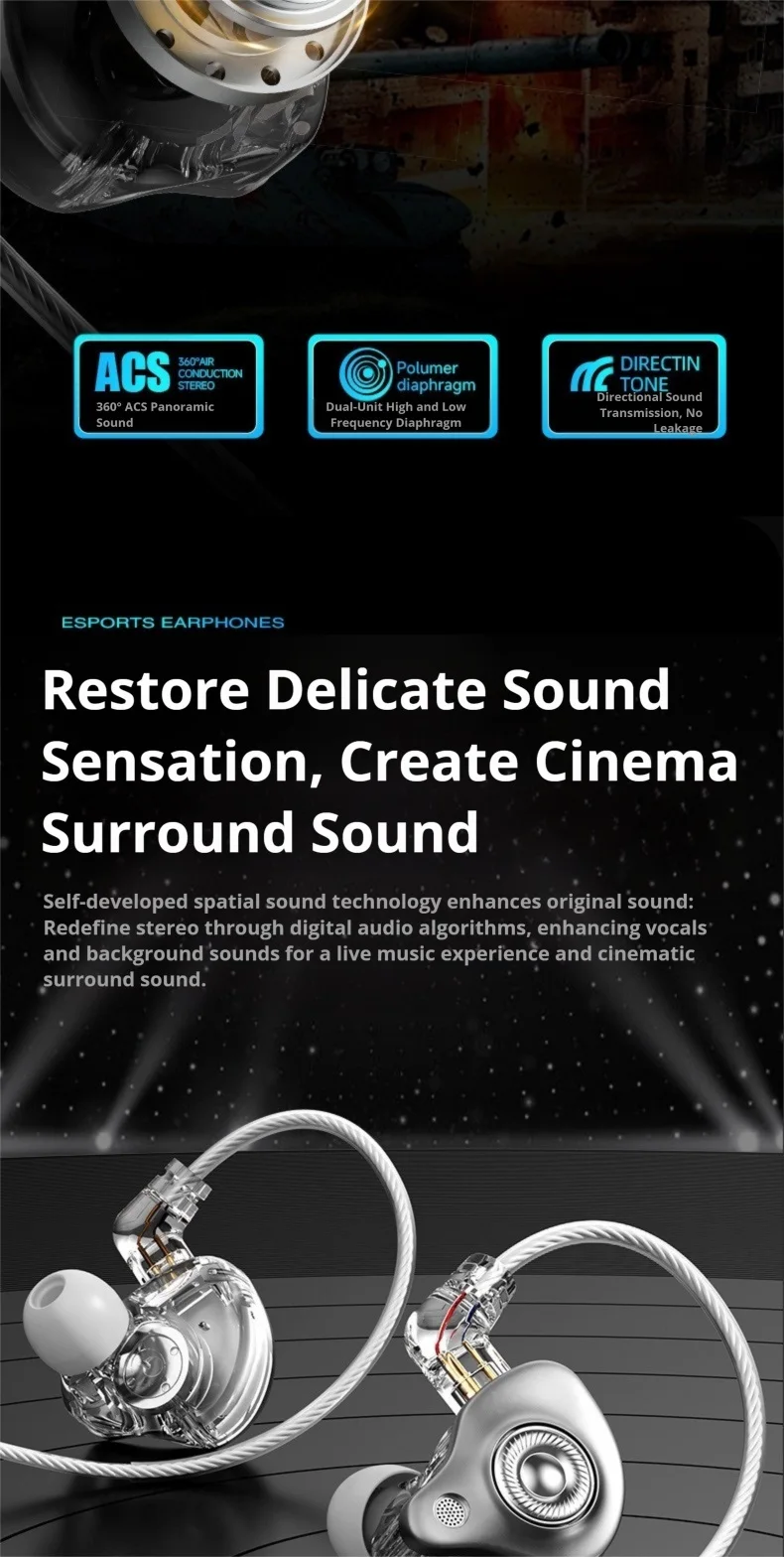 Écouteurs intra-auriculaires EARDECO HIFI 3,5 mm et USB-C avec câble détachable, pour le jeu et le sport, avec basses surround 9D._voghion.com