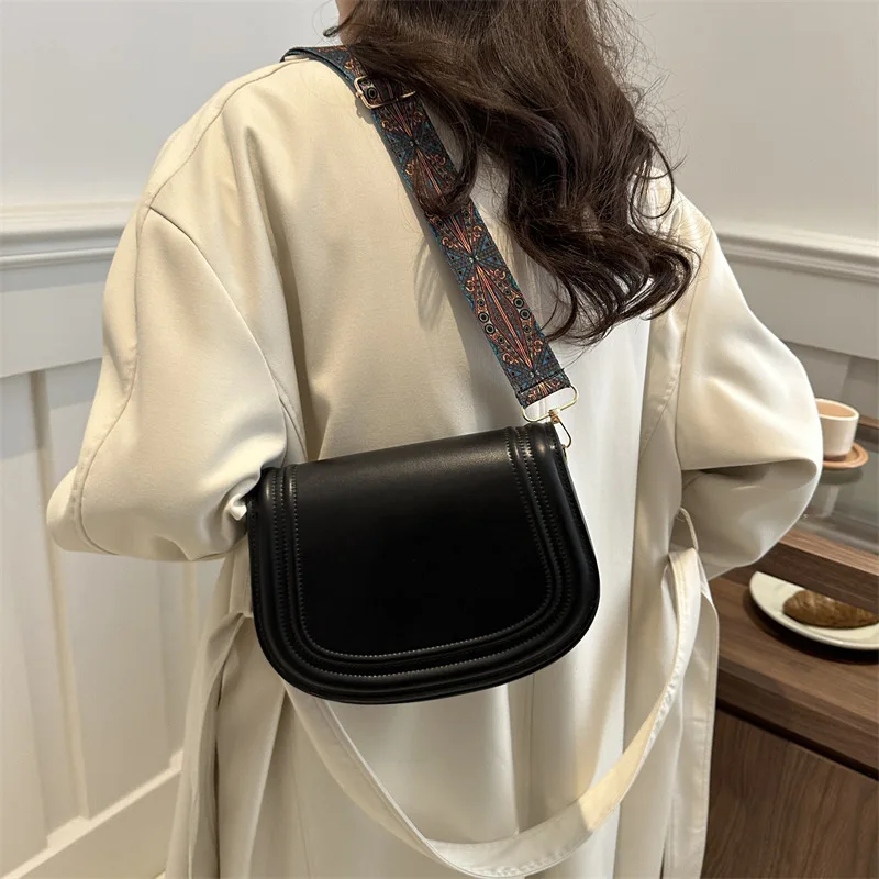 Fashion Small Flap Bag Designer Wide Strap Saddle Shoulder