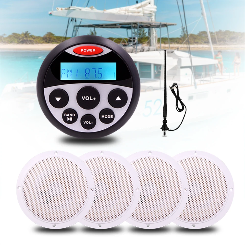 Marine Bluetooth Radio Stereo Audio FM AM MP3 Player + 4" Waterproof